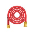 Coiled red fire hose with brass couplings, emergency equipment concept Royalty Free Stock Photo