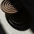 A coiled rope rests on a smooth, light-colored marble surface Royalty Free Stock Photo