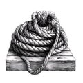 Coiled rope on weathered wood Royalty Free Stock Photo