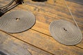 A coiled ropes on a pier background