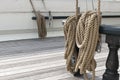 Coiled ropes on sailing ship Royalty Free Stock Photo