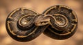 Coiled snake in an infinity shape, likely a Ball Python (*Python regius*). The snake Royalty Free Stock Photo