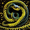 A coiled snake. Yellow dot pattern