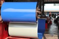 Coiled steel in metal sheet rolling machine