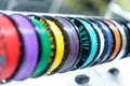 Coils with bright multi-colored wire, close-up, blurry Royalty Free Stock Photo