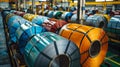 Coils of PrePainted Steel Sheet Metal in Factory Setting Royalty Free Stock Photo