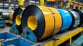 Coils of PrePainted Steel Sheet Metal in Factory Setting Royalty Free Stock Photo