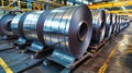 Coils of PrePainted Steel Sheet Metal in Factory Setting Royalty Free Stock Photo