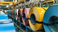 Coils of PrePainted Steel Sheet Metal in Factory Setting Royalty Free Stock Photo