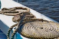 Coils of rope on the rail of a riverboat Royalty Free Stock Photo