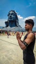 COIMBATORE , INDIA - March 20, 2021: Adiyogi Shiva Statue - People Are Visiting And Praying Lord Shiva Statue in Isha Yoga.