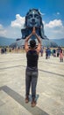 COIMBATORE , INDIA - March 20, 2021: Adiyogi Shiva Statue - People Are Visiting And Praying Lord Shiva Statue in Isha Yoga.