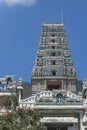 COIMBATORE , INDIA - 5 March 2022 beautiful marudhamalai lord god murugan temple gopuram tower view.