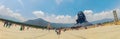 COIMBATORE , INDIA - March 20, 2021: Panorama of Adiyogi Shiva Statue - People Are Visiting And Praying Lord Shiva Statue in Isha Royalty Free Stock Photo