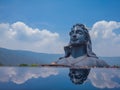 COIMBATORE , INDIA - March 20, 2021: Reflection of Adiyogi Shiva Statue - People Are Visiting And Praying Lord Shiva Statue in