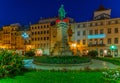 COIMBRA, PORTUGAL, MAY 20, 2019: Night view of monument to Joaquim AntÃÂ³nio de Aguiar at Portagem square at Coimbra, Portugal