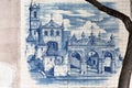 Traditional tile panel collection, painted with famous monuments, in the Coimbra city region, on exhibition in downtown Coimbra