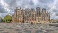 View of the ornate Gothic exterior facade of the Monastery of Batalha, Mosteiro da Batalha