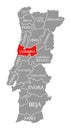 Coimbra red highlighted in map of Portugal