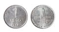 Coin of Argentina peso of 1984. Isolated object on a white background.