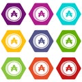 Coin austral icon set color hexahedron