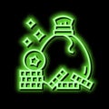 coin bag award for win video game level neon glow icon illustration
