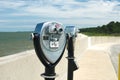 Coin binoculars close-up on the shore of the Atlantic Ocean