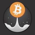 Coin bitcoin is like a Rocket with a plume against the dark sky.