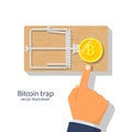 Coin bitcoin in a mousetrap. Money trap crypto currency Royalty Free Stock Photo