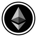 Coin crypto currency Ethereum, icon digital ether crypto currency Ethereum