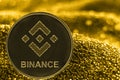 Coin cryptocurrency BNB on golden background. Binance. Royalty Free Stock Photo