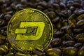 Coin cryptocurrency Dash is on the coffee beans.