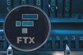 Coin cryptocurrency FTX against the numbers of the arithmometer.