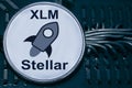 Coin cryptocurrency Stellar on the background of wires and circuits. XLM Royalty Free Stock Photo