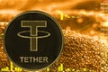 Coin cryptocurrency tether usdt on golden chart. Royalty Free Stock Photo