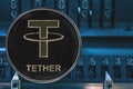 Coin cryptocurrency USDT Teher against the numbers of the arithmometer.