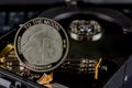 Coin Dogecoin on a cryptocurrency mining for computer Hard disk drives