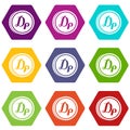 Coin drachma icon set color hexahedron