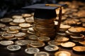 Coin-filled backdrop, graduation hat - saving for education or scholarship