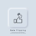 Coin flipping. Heads or tails icon. Thumb up icon. Vector EPS 10. UI icon. Neumorphic UI UX white user interface web button. Royalty Free Stock Photo