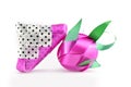 Coin folding with Ribbon is shaped a dragon fruit on white background for ordination scatter ceremony of buddhism.