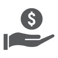Coin in hand glyph icon, e commerce and marketing Royalty Free Stock Photo