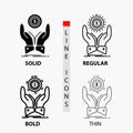 coin, hand, stack, dollar, income Icon in Thin, Regular, Bold Line and Glyph Style. Vector illustration Royalty Free Stock Photo