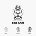 coin, hand, stack, dollar, income Icon in Thin, Regular and Bold Line Style. Vector illustration Royalty Free Stock Photo