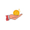 Coin in hand. Vector illustration sketch design Royalty Free Stock Photo