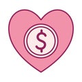 Coin in heart line and fill style icon vector design Royalty Free Stock Photo