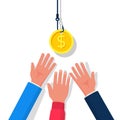 Coin on hook. Dollar bait. Money trap concept Royalty Free Stock Photo