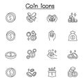 Coin icon set in thin line style Royalty Free Stock Photo
