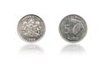 Coin 5 kobo with mirror reflection. Republic of Nigeria