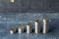 Coin Many piles on the blackboard Natural light